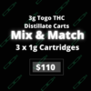 3 Togo 1g THC Distillate Cartridges - Mix and Match 1 Togo Cart